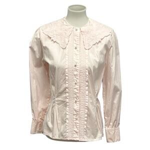 Vintage Jason Prescott Womens Size 8 100% Cotton Lacy Collar Pearl Button Shirt